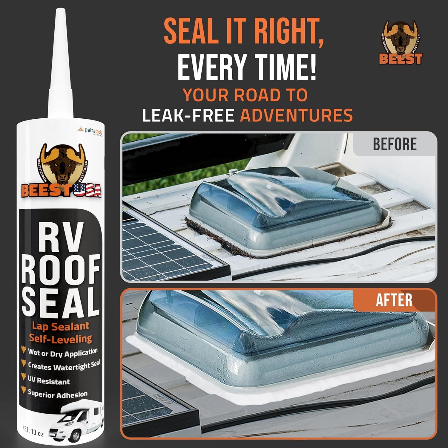 RV Roof Sealant 2 Pack Self-Leveling BEEST Waterproof Caulk Trailer Repair