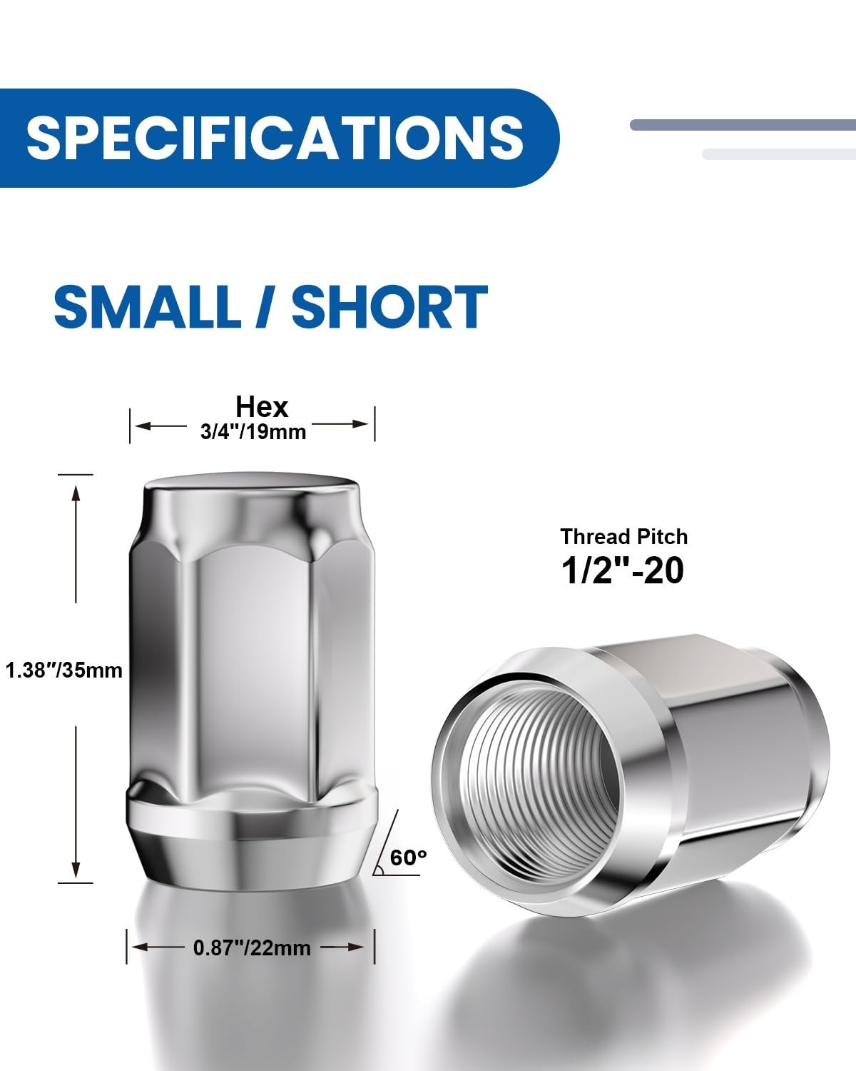1/2x20 Lug Nuts 20pcs, Chrome 1/2''-20 Closed End Bulge Acorn Lug Nuts, 1.38"...