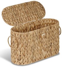 Toilet Paper Storage Basket, Water Hyacinth Slim Toilet Paper Holder with Lid...