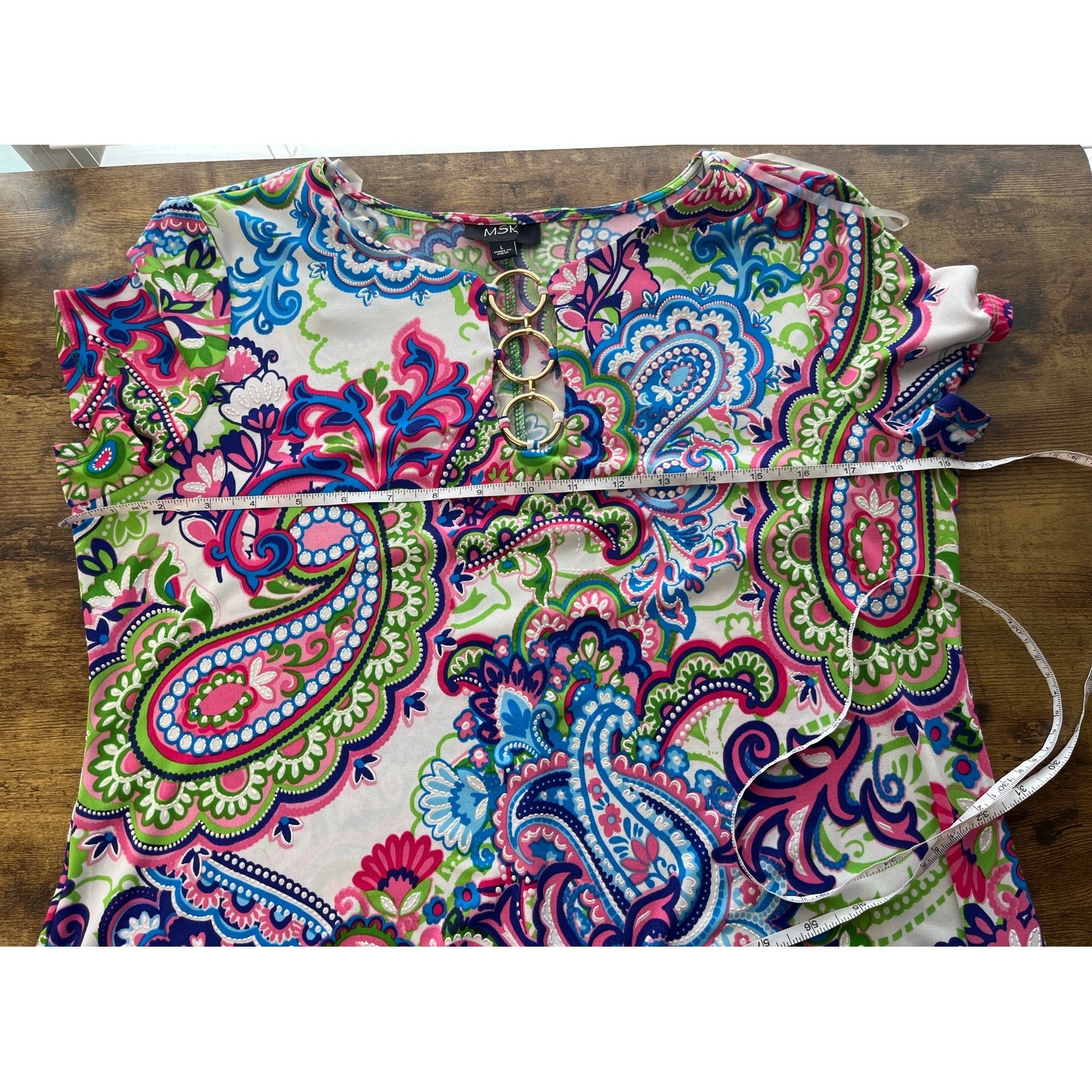 MSK Womens L Colorful Chain Accent Fairy/Cruise/Vacation Shift Dress 