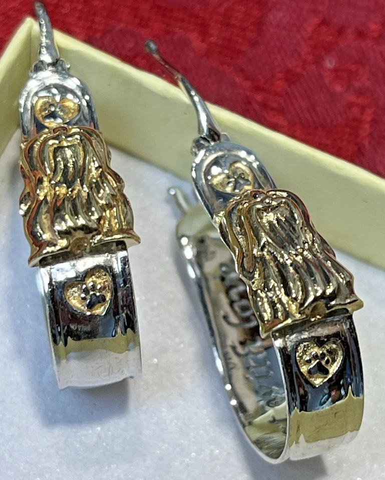 Vintage Sterling Silver 925 BGE Earrings Yorkie "Yorkie fills a heart with Love" - Imagem 2 de 4