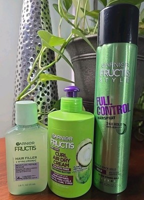 Garnier Fructis Hairspray, Curl Cream & Hair Filler + Hyaluronic Repair Serum