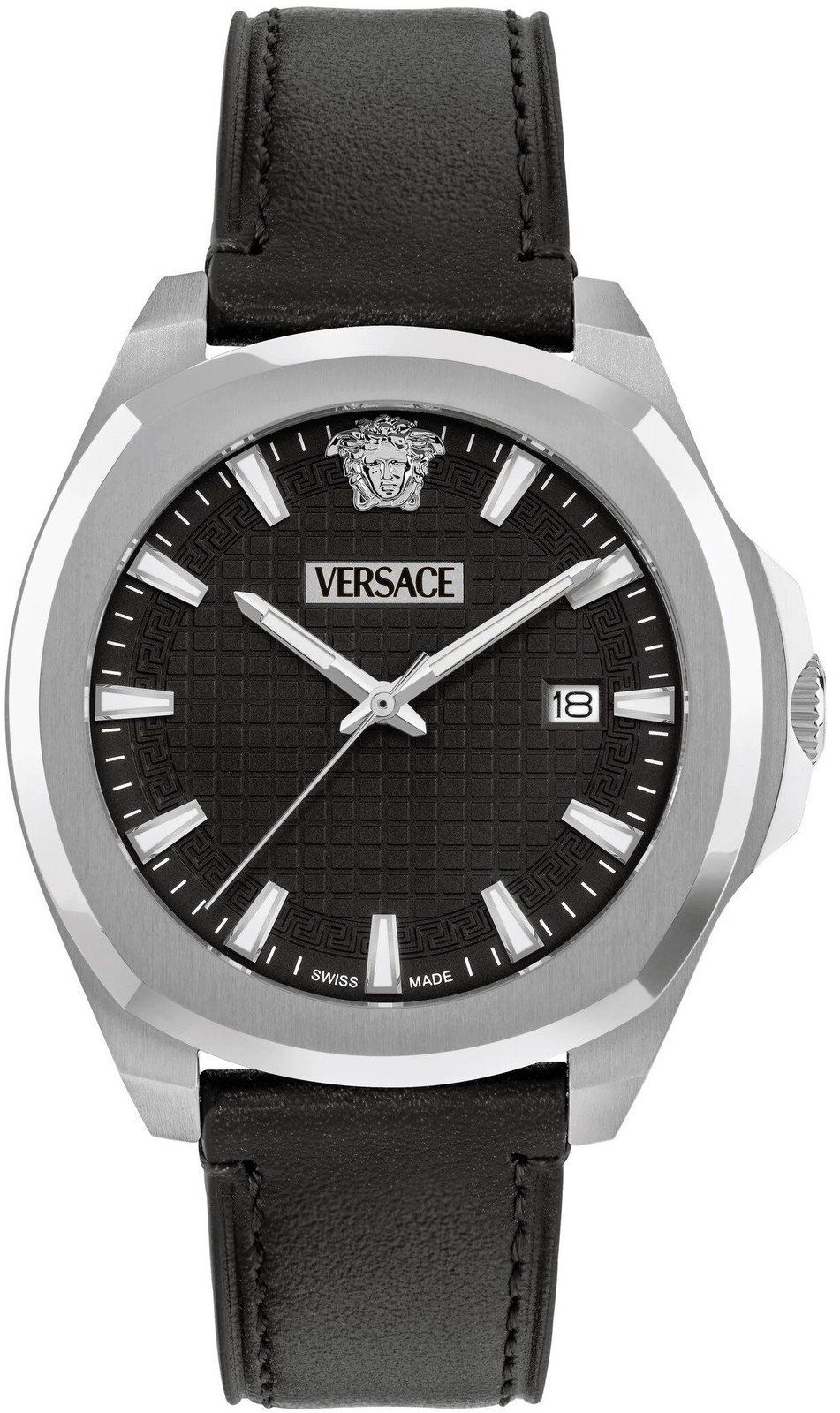 Versace VEKKA0125 Luxury black silver Leather Men's Watch NEW