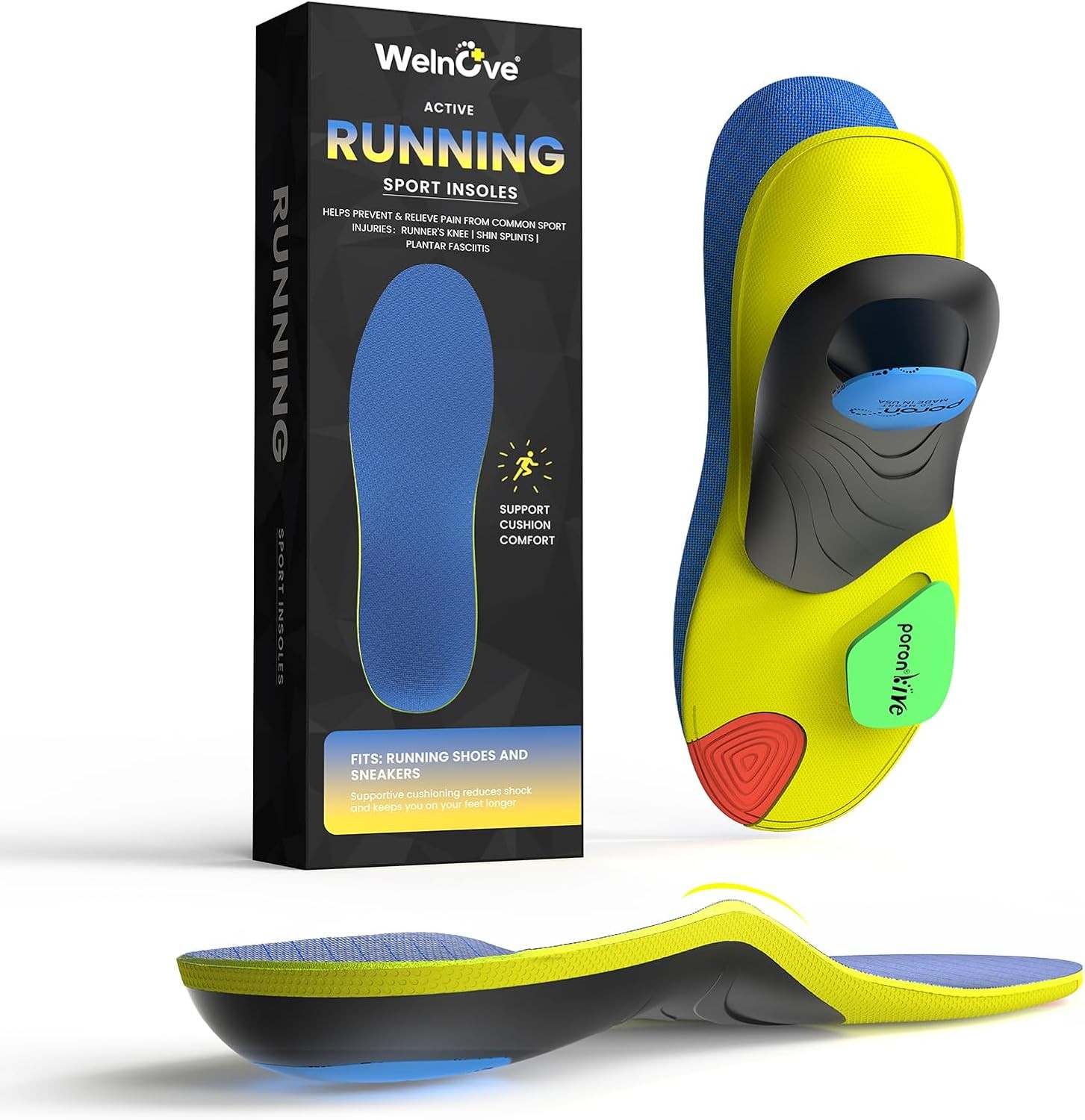 Plantar Fasciitis Relief Orthotic Insoles - Welnove Cushion Inserts for