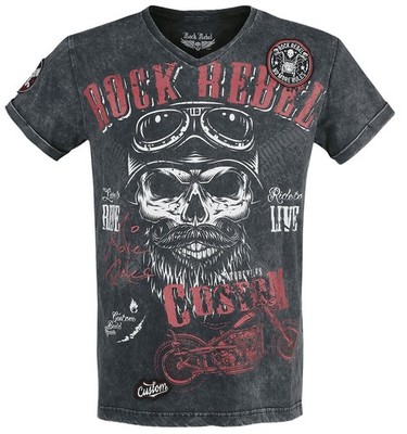 Rock Rebel by EMP Herren Schwarzes T-Shirt mit V-Ausschnitt und Print