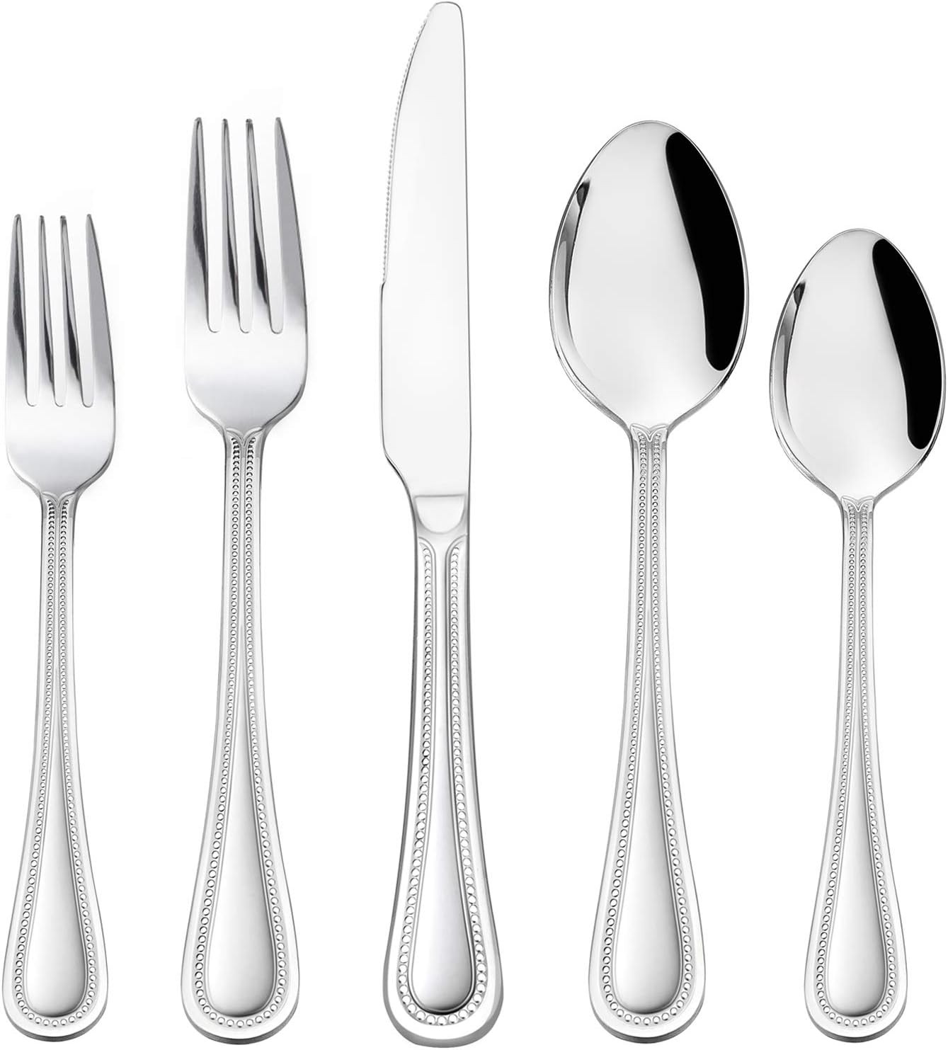 HaWare Silverware Set, 60-Piece Pearled Edge Stainless Steel