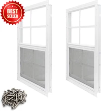 2 Pack Shed Window 12x18 Flush Mount Tempered Glass with Screen Chicken Coop