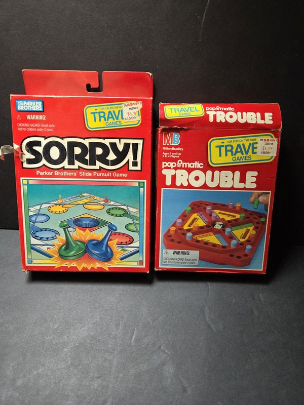 Travel Size Sorry and Trouble Vintage Games with boxes and Instructions