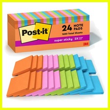 Super Sticky Notes, 3 x 3 in, Neon Fizz, 24 Pads, 70 Sheets/Pad | School Supp...