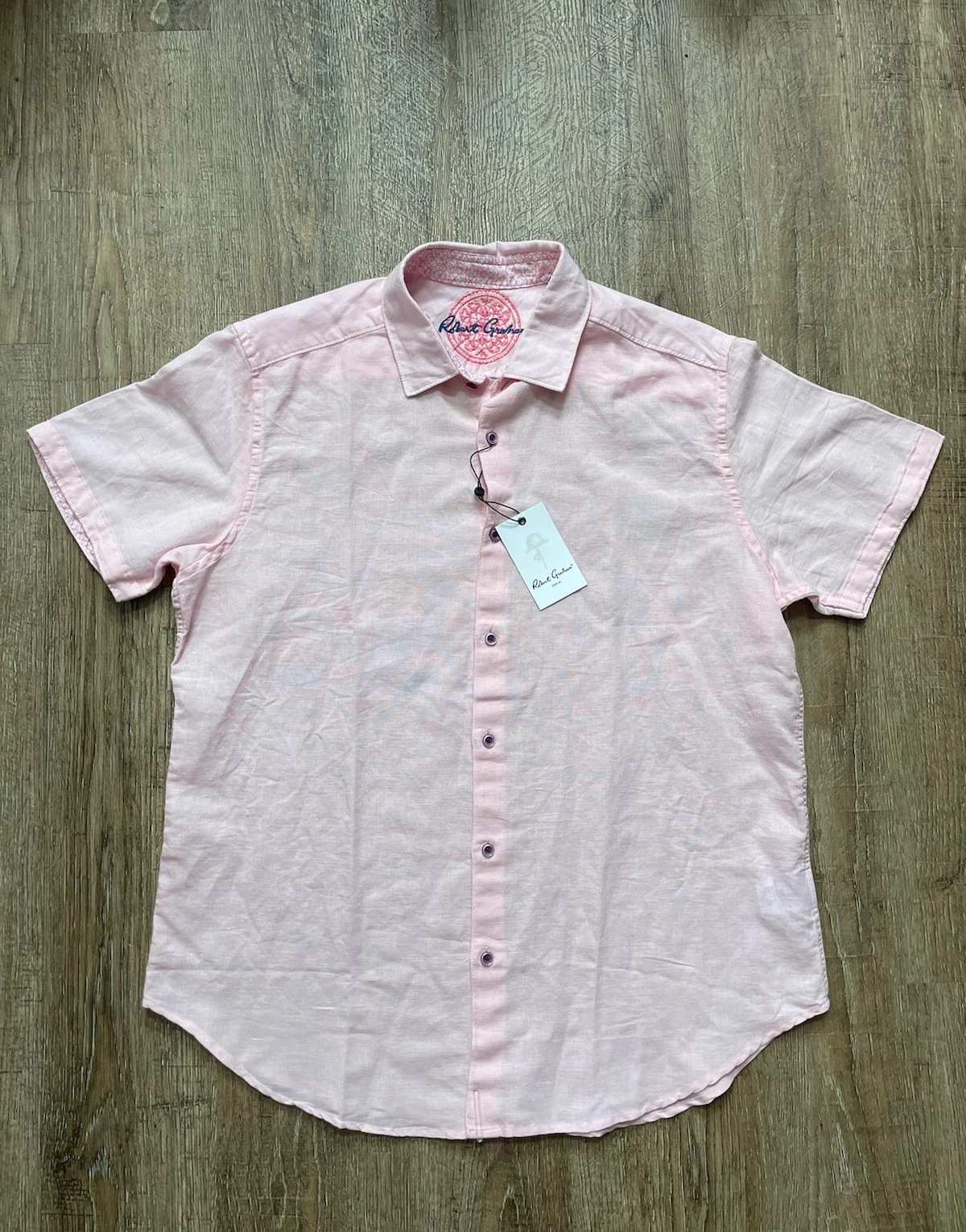 Robert Graham Borsi Linen Blend Short Sleeve Shirt Pink Men’s Sz Large $198
Opens in a new window or