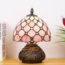 Pink Pearl Mini Tiffany Style Stained Glass Mushroom Lamp - 8x11 Inch