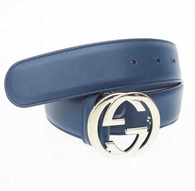 Ceinture Gucci à boucle G imbriquée 546386 Ap00G 85 34 tissu vintage marque marine