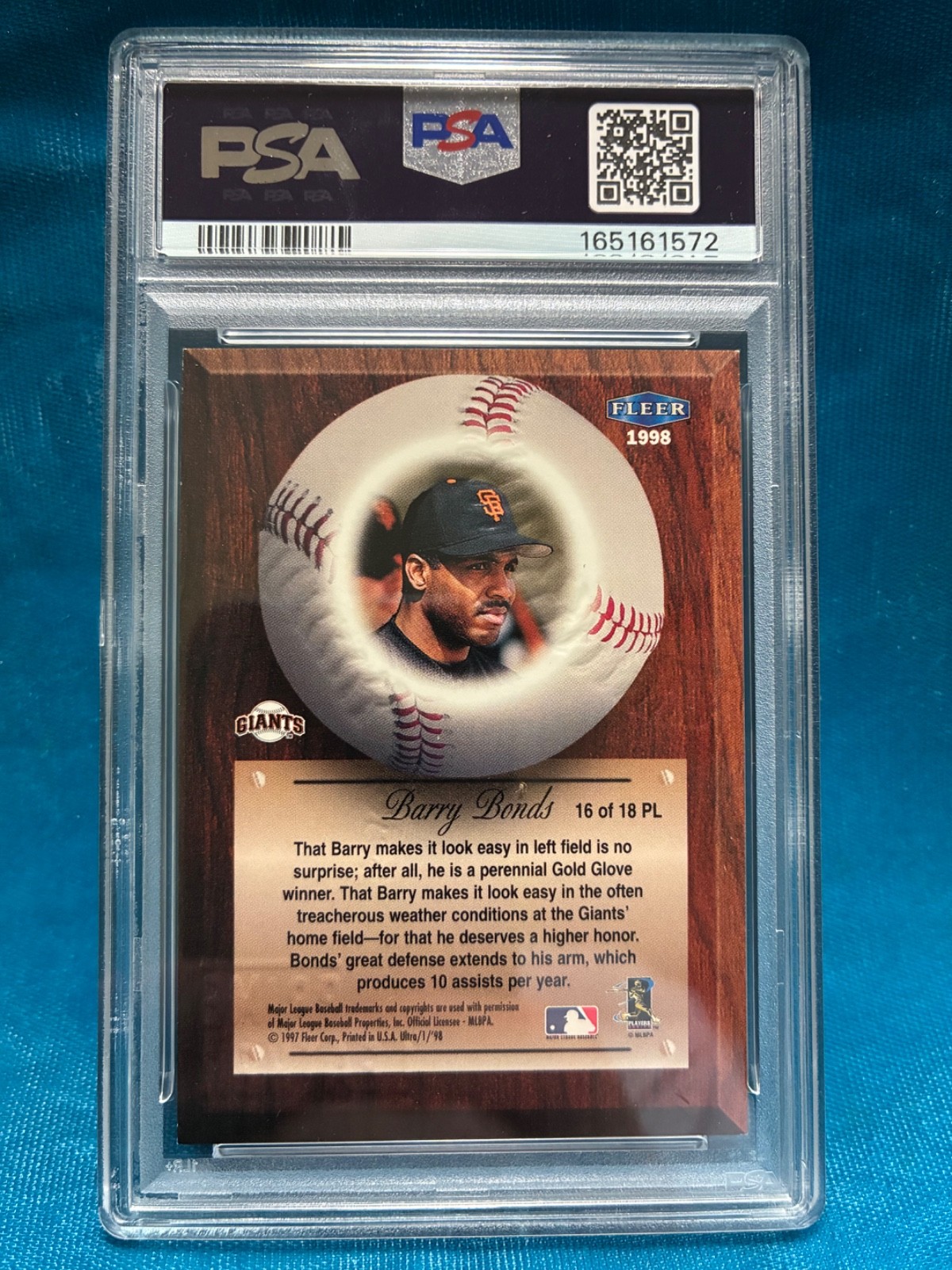 PSA 6 Pop 1 Only 3^ 1998 Fleer Ultra Barry Bonds Prime Leather #16 SF Giants view 2