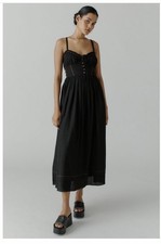 URBAN OUTFITTERS Size S Black Midi Dress Prairie Milk Maid Cottage Linen Blend