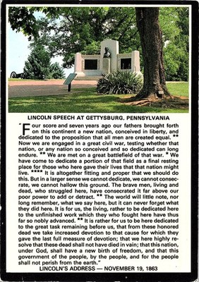 Gettysburg Lincoln Speech Memorial Postcard - Gettysburg Address Full Text