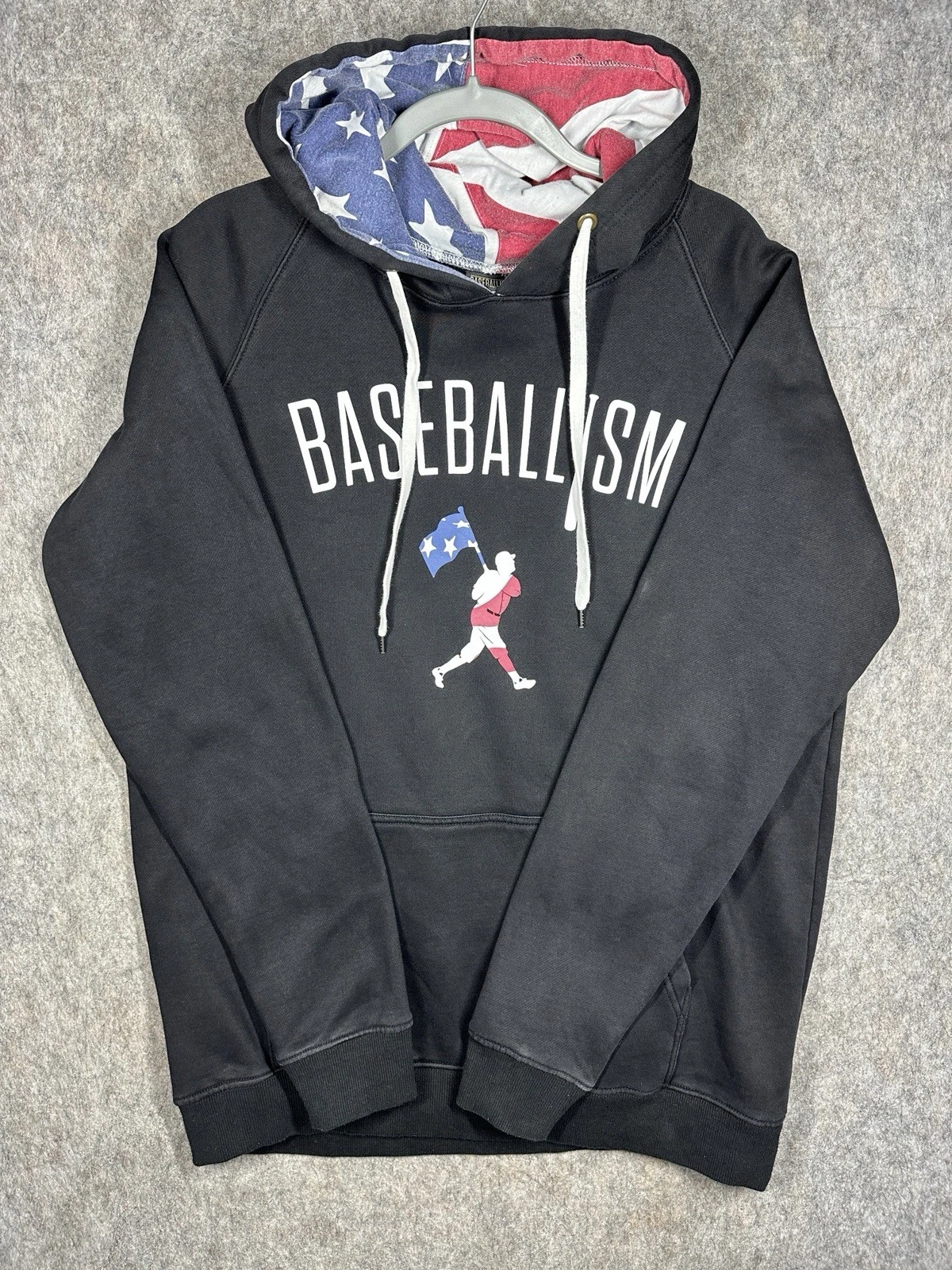 Baseballism Hoodie XL Black USA Flag Baseball Graphic Pullover Mens