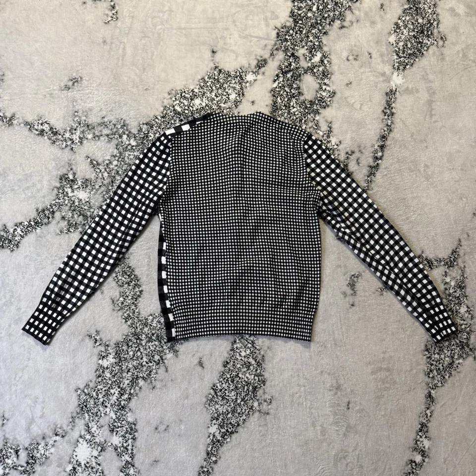 J Crew 毛衣女式 S 码黑色白色格子棉混纺 Jackie Cardigan — 第 2/4 张图片