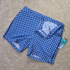 Fair Harbor Sextant Shorts Mens 34 Blue Geometric Elastic Swim Trunk Lined New