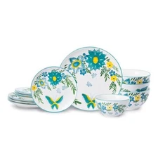  Ceramic 12-Pieces Dinnerware Sets,Dish Plates and Bowls Sets - Blue Turquoise