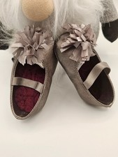Girls Metallic Gray Flower Dress Shoes Infant Toddler Mary Janes Soft Sole