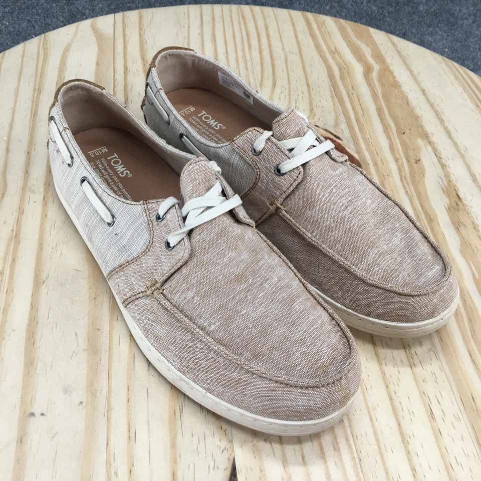 Toms Boat Shoes Womens 10.5 Tan Canvas Lace Up Casual Moc Toe Slip On Comfort - Image 3 of 4