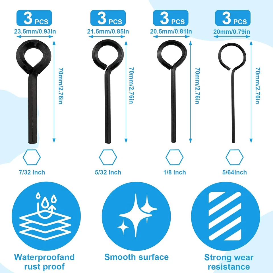 12 PCS Black Standard Hex Dogging Key with Full Loop(5/64In,1/8 Inch, 5/32 Inch, - Image 2 of 4