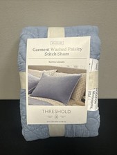 Threshold Sky Blue Garment Washed Paisley Stitch Quilted Standard Pillow Sham