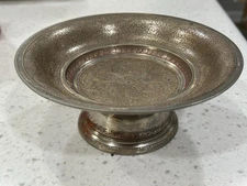 Ornate Floral DesignScroll With Red Color, Silver Bowl Footed 7.5x3.5” Beautiful