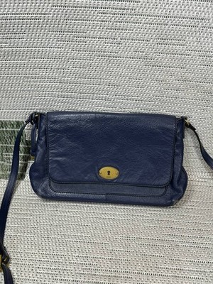 Fossil Bag Gabriella Navy Blue Leather Inner Pockets Adjustable Flap Crossbody