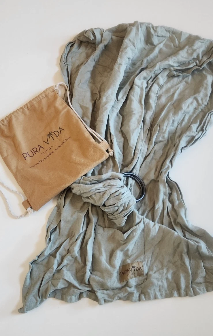 Pura Vida Canvas Ring Sling Baby Newborn Carrier Bamboo Linen Green