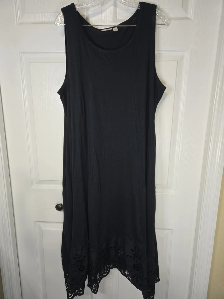 logo by lori goldstein XL Black Tank Dress W/ Eyelet Bottom Trim & Pockets - Image 1 of 4