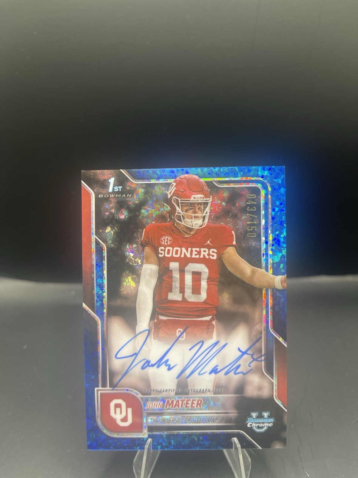 2025 Bowman University Chrome John Mateer Blue Mini-Diamond Auto /150 RC 1st