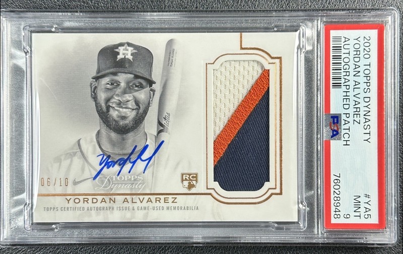 YORDAN ALVAREZ PSA 9 2020 TOPPS DYNASTY #DAP-YA5 ROOKIE GAME-USED PATCH AUTO /10