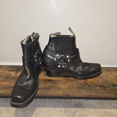 Grinders Harness Lo Black Unisex Cowboy Western Ankle Biker Leather Boots 