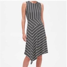 Banana Republic Black White Striped Asymmetrical Sleeveless Dress XS