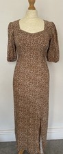 Reyon Maxi Summer Floral Dress With Slit Medium Brown With Flowers Print Elastic