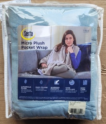 2015 NEW Serta Micro Plush Pocket Wrap Heated Electric Throw Blanket-Sapphire