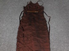 Adrianna Papell Womens Dress 8 Brown pencil beaded gown Ruffles Embellishments