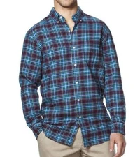 Chaps Men's Flannel Shirt Classic Fit Brushed Cotton Blue Red Plaid S M L XL 2XL