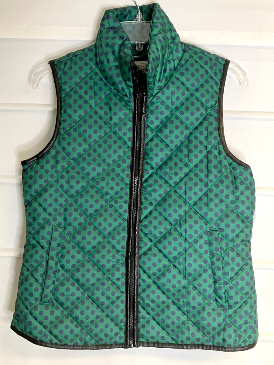 Indigo Saints Green Blue Polka Dot Faux Black Leather Trim Indigo Saints Green Blue Polka Dot Faux Black Leather Trim