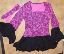 NWOT Irish Celtic Dress Wired cuff ruffle hem Hot Pink Black Lace Print XLChild