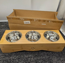 handrong Elevated Raised Dog Bowls Brown Silver Heavy Duty For Puppy Pet Kitten