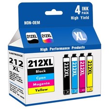 212XL Ink for Epson XP-4100 WF-2850 WF-2830 Printers Black/Cyan/Magenta/Yellow 
