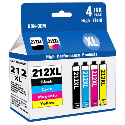212XL Ink for Epson XP-4100 WF-2830 XP-4105 Printers (Black/Cyan/Magenta/Yellow)