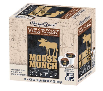 Moose Munch by Harry & David, Dark Chocolate Candy Caramel, 18 Single Serve Cups