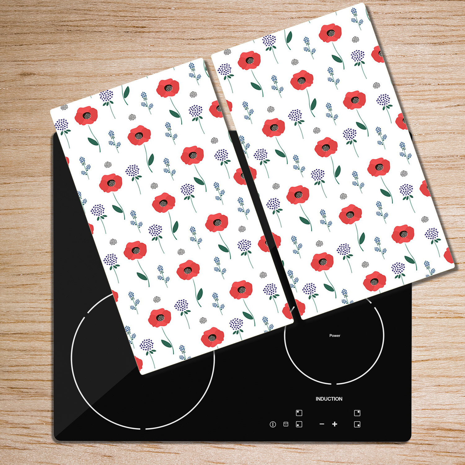Glass Induction Ceramic Hob Cover Worktop Saver Red field flowers red