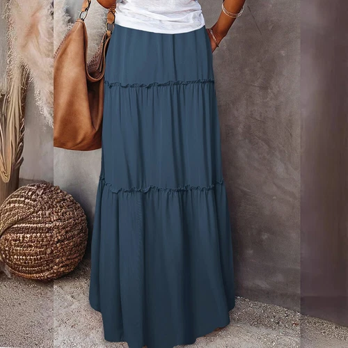 Mujeres Bohemia Cintura Alta Falda Larga Damas Vacaciones Columpio Suelto Boho Maxi Faldas - Imagen 13 de 30