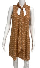 Calvin Klein Women's Sleeveless Brown Straight Column Front Tie Dress Size 4