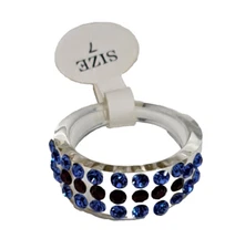 Red White Blue American Patriotic MAGA July 4th Party jewelry CZ Ring Retro 60s