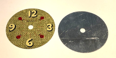 Nos ''Burwood'' ''LADYBUG'' Clock Dial, Aluminum ,4 1/4'' Gold Burlap/Red Ladybugs!